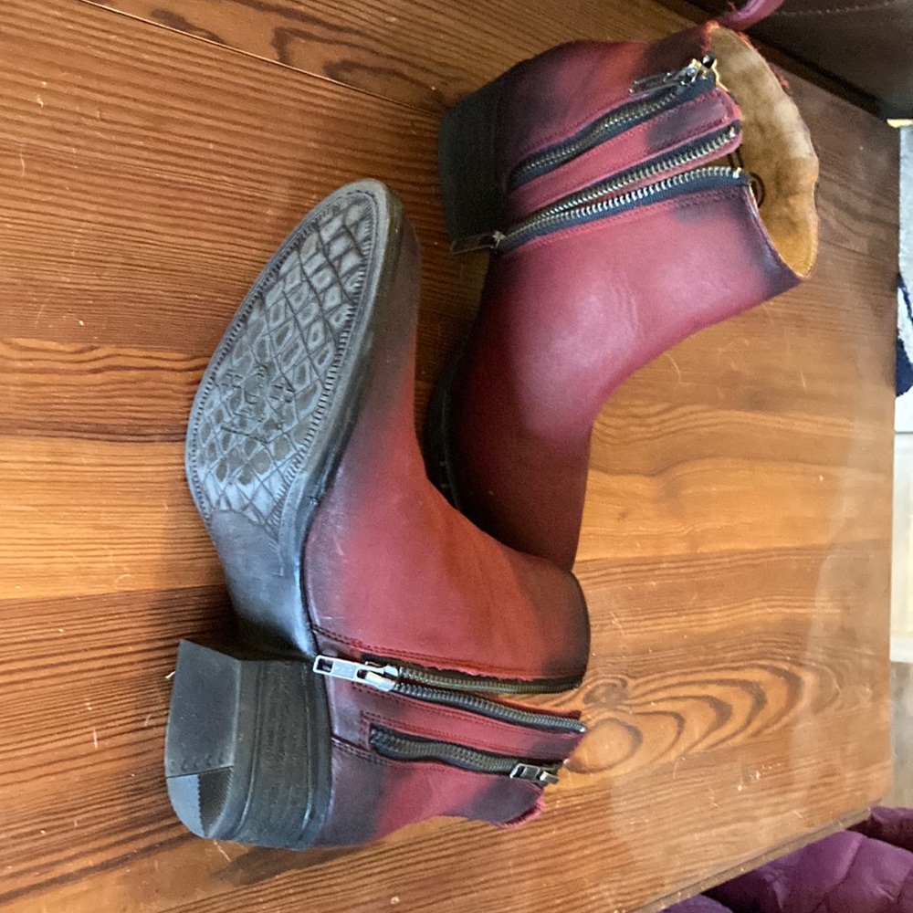 Red and black Circle G ankle boots with zippers. Worn once. Original box